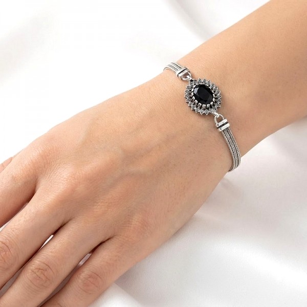 ΧΕΙΡΟΠΟΙΗΤΟ ΑΛΥΣΙΔΩΤΟ ΒΡΑΧΙΟΛΙ ΑΣΗΜΙ925 ΜΕ ΤΥΡΚΟΥΑΖ ΠΕΤΡΑ