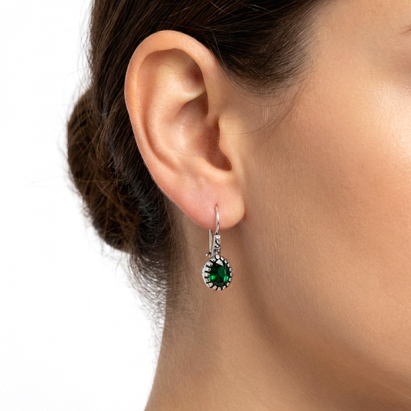 ΑΝΤΙΚΕ ΣΚΟΥΛΑΡΙΚΙΑ ΑΣΗΜΙ925 ΜΕ ΠΡΑΣΙΝΟ ΤΥΡΚΟΥΑΖ ΠΕΤΡΑ