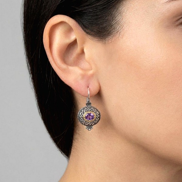 BYZANTINA ΣΚΟΥΛΑΡΙΚΙΑ AΠO ΑΣΗΜΙ925 ΜΕ ΕΠΙΧΡΥΣΩΣΗ Κ18 ΚΑΙ ΓΡΑΝΑΔΑ ΠΕΤΡΑ