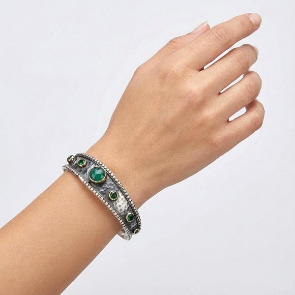 ΧΕΙΡΟΠΟΙΗΤΟ ΑΝΤΙΚΕ ΒΡΑΧΙΟΛΙ ΑΣΗΜΙ925 ΜΕ ΓΡΑΝΑΔΑ ΚΑΙ ΜΑΡΓΑΡΙΤΑΡΙ ΠΕΤΡΕΣ