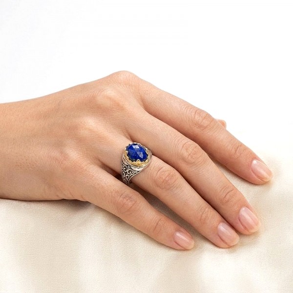 ΒΥΖΑΝΤΙΝΟ ΣΚΑΛΙΣΤΟ ΔΑΧΤΥΛΙΔΙ ΑΣΗΜΙ925 ΜΕ ΕΠΙΧΡΥΣΩΣΗ Κ18 ΚΑΙ ΛΑΠΙΣ ΠΕΤΡΑ