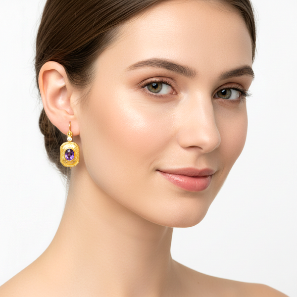 BYZANTINA ΣΚΟΥΛΑΡΙΚΙΑ AΠO ΑΣΗΜΙ925 ΜΕ ΕΠΙΧΡΥΣΩΣΗ Κ18 ΚΑΙ ΑΜΕΘΥΣΤΟ ΠΕΤΡΑ