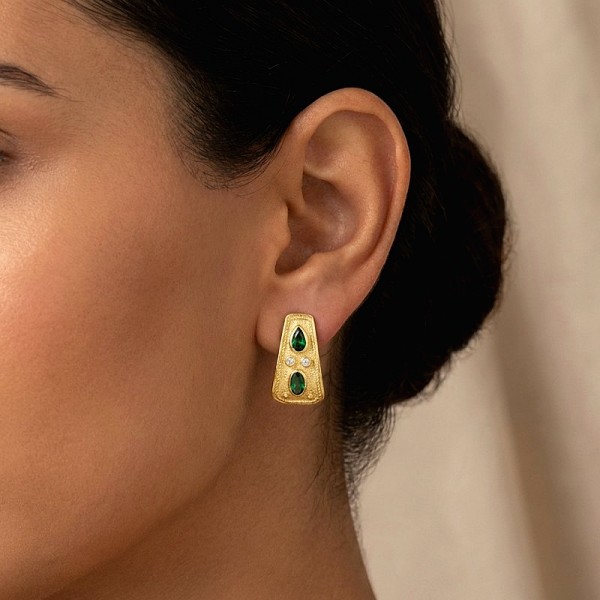 ΚΑΡΦΩΤΑ ΒΥΖΑΝΤΙΝΑ ΣΚΟΥΛΑΡΙΚΙΑ ΑΣΗΜΙ925 ΜΕ ΕΠΙΧΡΥΣΩΣΗ Κ18 ΚΑΙ ΠΡΑΣΙΝΟ ΖΙΡΚΟΝ ΠΕΤΡΕΣ