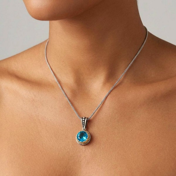 ΜΕΝΤΑΓΙΟΝ ΒΥΖΑΝΤΙΝΟ ΜΕ ΑΛΥΣΙΔΑ ΑΣΗΜΙ925 ΚΑΙ AQUA MARINA ΠΕΤΡΑ