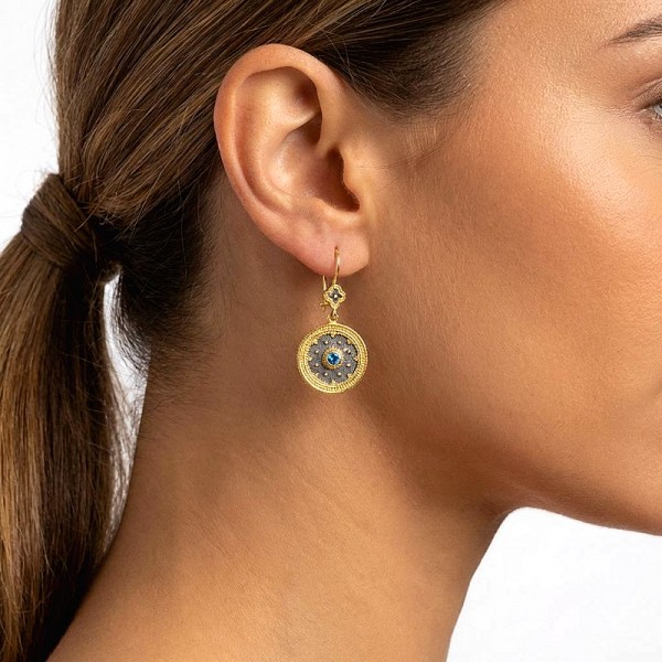 ΒΥΖΑΝΤΙΝΑ ΣΚΟΥΛΑΡΙΚΙΑ ΑΣΗΜΙ925 ΜΕ ΕΠΙΧΡΥΣΩΣΗ Κ18 KΑΙ ΛΑΠΙΣ ΠΕΤΡΑ