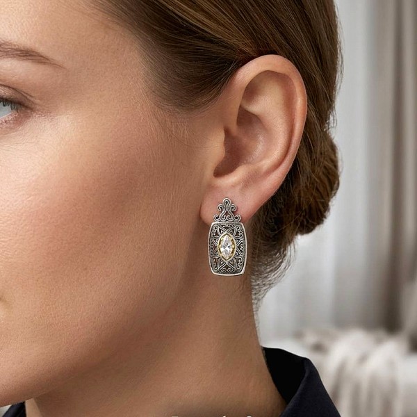 ΣΚΑΛΙΣΤΑ ΚΑΡΦΩΤΑ ΒΥΖΑΝΤΙΝΑ ΣΚΟΥΛΑΡΙΚΙΑ ΑΣΗΜΙ925 ΜΕ ΖΙΡΚΟΝ ΠΕΤΡΑ