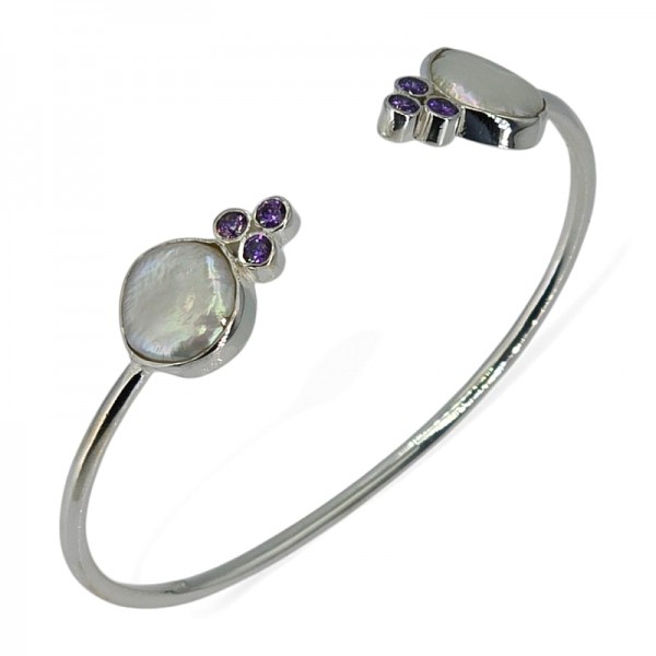 ΧΕΙΡΟΠΟΙΗΤΟ ΒΡΑΧΙΟΛΙ ΑΣΗΜΙ925 ΜΕ ΜΑΡΓΑΡΙΤΑΡΙ ΚΑΙ ΖΙΡΚΟΝ ΠΕΤΡΕΣ