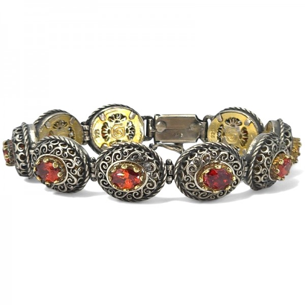 ΧΕΙΡΟΠΟΙΗΤΟ ΒΥΖΑΝΤΙΝΟ ΒΡΑΧΙΟΛΙ ΑΣΗΜΙ925 ΜΕ ΓΡΑΝΑΔΑ ΠΕΤΡΑ ΚΑΙ ΕΠΙΧΡΥΣΩΣΗ Κ18