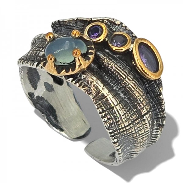 ΧΕΙΡΟΠΟΙΗΤΟ ΔΑΧΤΥΛΙΔΙ ΑΠΟ ΑΣΗΜΙ925 ΜΕ ΑΜΑΖΟΝΙΤΗ ΚΑΙ ΖΙΡΚΟΝ ΠΕΤΡΑ