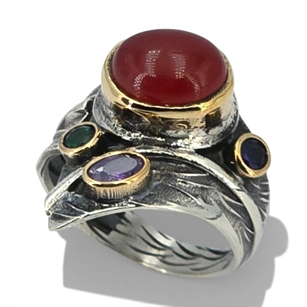 ΧΕΙΡΟΠΟΙΗΤΟ ΔΑΧΤΥΛΙΔΙ ΑΠΟ ΑΣΗΜΙ925 ΜΕ ΚΟΡΝΕΟΛΗ ΚΑΙ ΖΙΡΚΟΝ ΠΕΤΡΕΣ