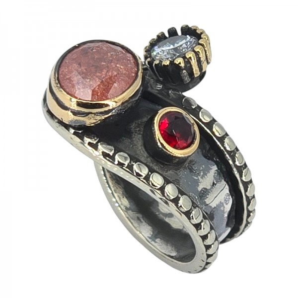 ΧΕΙΡΟΠΟΙΗΤΟ ΔΑΧΤΥΛΙΔΙ ΑΠΟ ΑΣΗΜΙ925 ΜΕ ΧΡΥΣΟΛΙΘΟ ΚΑΙ ΖΙΡΚΟΝ ΠΕΤΡΑ