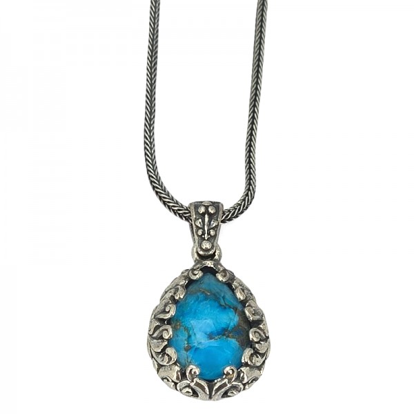 ΒΥΖΑΝΤΙΝΟ ΜΕΝΤΑΓΙΟΝ ΑΣΗΜΙ925 ΜΕ COPPER ΤΥΡΚΟΥΑΖ ΠΕΤΡΑ