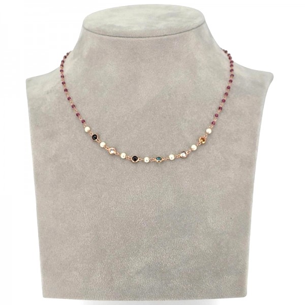 ΚΟΛΙΕ ΡΟΖΑΡΙΟ ΑΣΗΜΙ925 ΜΕ ΡΟΖ ΕΠΙΧΡΥΣΩΣΗ ΚΑΙ ΚΡΥΣΤΑΛΛΑ