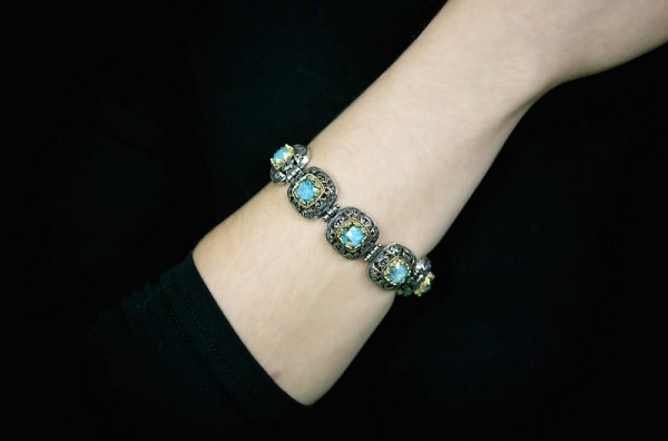 ΧΕΙΡΟΠΟΙΗΤΟ ΒΥΖΑΝΤΙΝΟ ΒΡΑΧΙΟΛΙ ΑΣΗΜΙ925 ΕΠΙΧΡΥΣΩΣΗ Κ18 ΜΕ COPPER ΤΥΡΚΟΥΑΖ ΠΕΤΡΕΣ