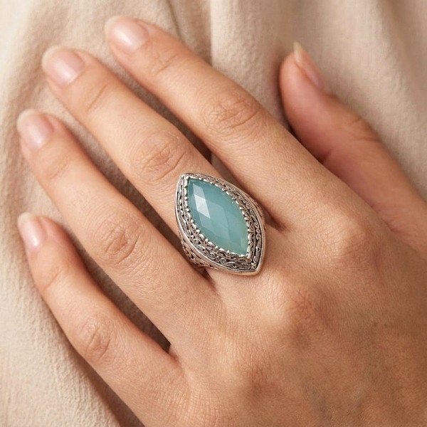 ΧΕΙΡΟΠΟΙΗΤΟ ΒΥΖΑΝΤΙΝΟ ΔΑΧΤΥΛΙΔΙ ΑΣΗΜΙ925 ΜΕ COPPER ΤΥΡΚΟΥΑΖ ΠΕΤΡΑ