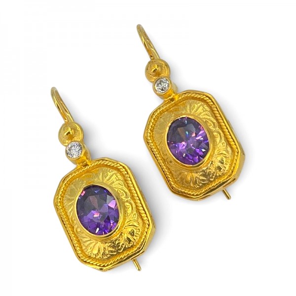 BYZANTINA ΣΚΟΥΛΑΡΙΚΙΑ AΠO ΑΣΗΜΙ925 ΜΕ ΕΠΙΧΡΥΣΩΣΗ Κ18 ΚΑΙ ΑΜΕΘΥΣΤΟ ΠΕΤΡΑ