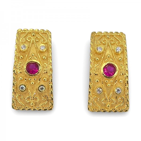 ΚΑΡΦΩΤΑ ΒΥΖΑΝΤΙΝΑ ΣΚΟΥΛΑΡΙΚΙΑ ΑΣΗΜΙ925 ΜΕ ΕΠΙΧΡΥΣΩΣΗ Κ18 ΚΑΙ ΖΙΡΚΟΝ ΠΕΤΡΕΣ