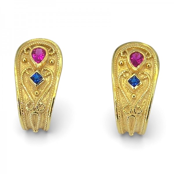 ΚΑΡΦΩΤΑ ΒΥΖΑΝΤΙΝΑ ΣΚΟΥΛΑΡΙΚΙΑ ΑΣΗΜΙ925 ΜΕ ΕΠΙΧΡΥΣΩΣΗ Κ18 ΚΑΙ ΖΙΡΚΟΝ ΠΕΤΡΕΣ