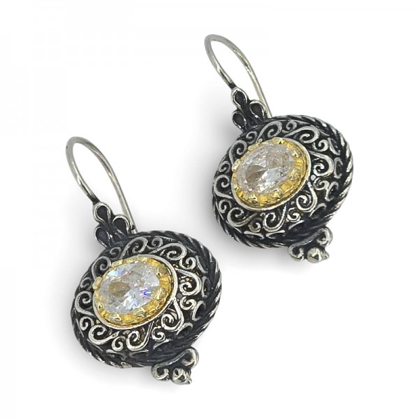 BYZANTINA ΣΚΟΥΛΑΡΙΚΙΑ AΠO ΑΣΗΜΙ925 ΜΕ ΕΠΙΧΡΥΣΩΣΗ Κ18 ΚΑΙ ΖΙΡΚΟΝ ΠΕΤΡΑ