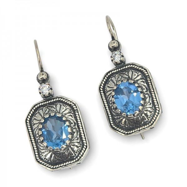 ΑΝΤΙΚΕ ΣΚΟΥΛΑΡΙΚΙΑ ΑΣΗΜΙ925 ΜΕ AQUMA MARINA ΠΕΤΡΑ