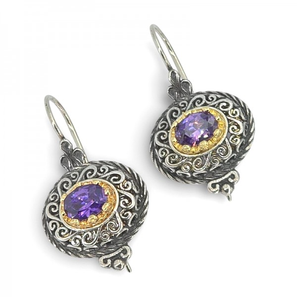 BYZANTINA ΣΚΟΥΛΑΡΙΚΙΑ AΠO ΑΣΗΜΙ925 ΜΕ ΕΠΙΧΡΥΣΩΣΗ Κ18 ΚΑΙ ΑΜΕΘΥΣΤΟ ΠΕΤΡΑ