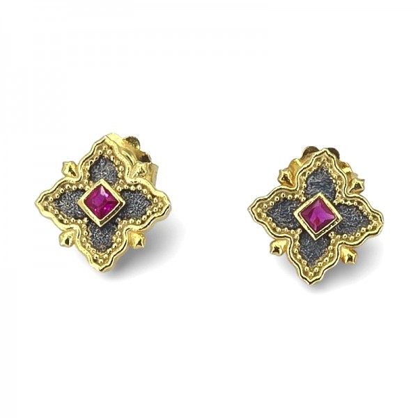 ΚΑΡΦΩΤΑ ΒΥΖΑΝΤΙΝΑ ΣΚΟΥΛΑΡΙΚΙΑ ΑΣΗΜΙ925 ΜΕ ΡΟΥΜΠΙΝΟΓΡΑΝΑΔΑ ΠΕΤΡΑ