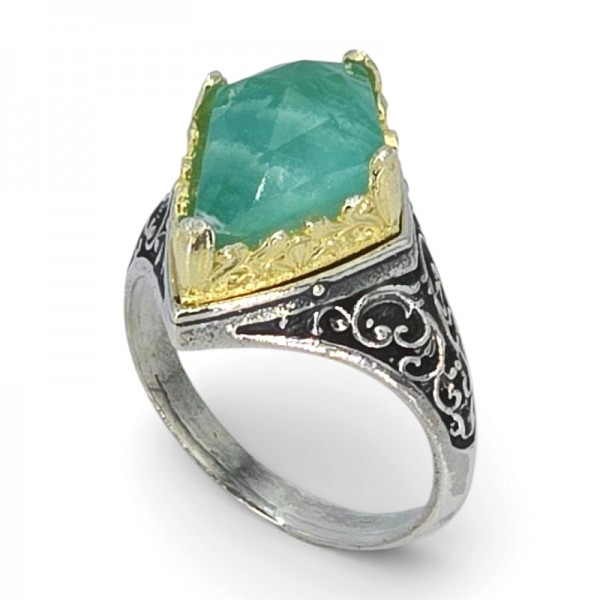 ΒΥΖΑΝΤΙΝΟ ΣΚΑΛΙΣΤΟ ΔΑΧΤΥΛΙΔΙ ΑΣΗΜΙ925 ΜΕ ΕΠΙΧΡΥΣΩΣΗ Κ18 ΚΑΙ ΑΜΑΖΟΝΙΤΗ ΠΕΤΡΑ