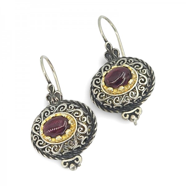 BYZANTINA ΣΚΟΥΛΑΡΙΚΙΑ AΠO ΑΣΗΜΙ925 ΜΕ ΕΠΙΧΡΥΣΩΣΗ Κ18 ΚΑΙ ΓΡΑΝΑΔΑ ΠΕΤΡΑ