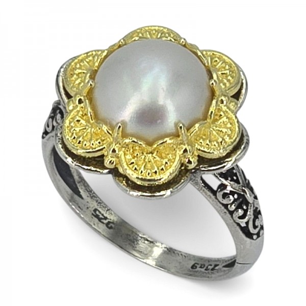 ΔΙΧΡΩΜΟ ΒΥΖΑΝΤΙΝΟ ΔΑΧΤΥΛΙΔΙ ΑΣΗΜΙ925 ΜΕ ΦΙΛΝΤΙΣΙ ΧΑΛΑΖΙΑ ΠΕΤΡΑ