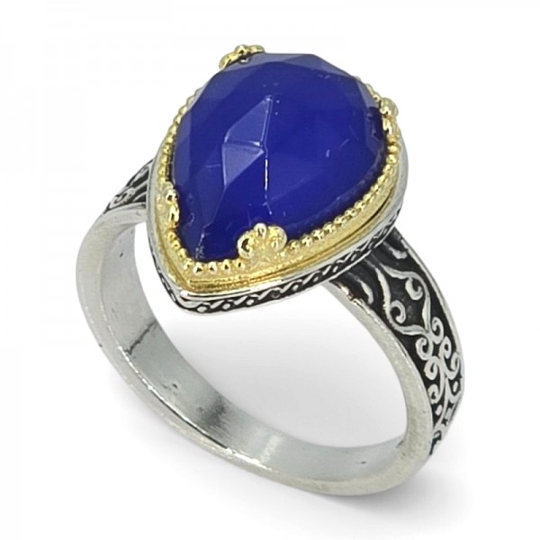 ΒΥΖΑΝΤΙΝΟ ΔΑΧΤΥΛΙΔΙ ΑΣΗΜΙ925 ΜΕ ΕΠΙΧΡΥΣΩΣΗ Κ18 ΚΑΙ ΛΑΠΙΣ ΠΕΤΡΑ