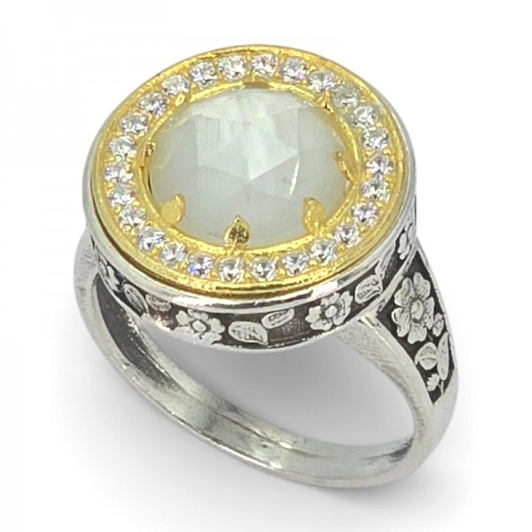 ΒΥΖΑΝΤΙΝΟ ΔΑΧΤΥΛΙΔΙ ΑΣΗΜΙ925 ΜΕ ΕΠΙΧΡΥΣΩΣΗ Κ18 ΦΙΛΝΤΙΣΙ ΚΑΙ ΖΙΡΚΟΝ ΠΕΤΡΕΣ