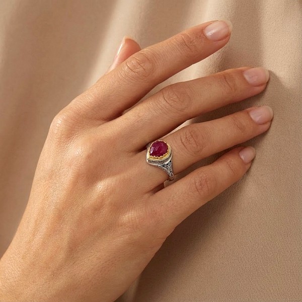 ΒΥΖΑΝΤΙΝΟ ΔΑΧΤΥΛΙΔΙ ΑΣΗΜΙ925 ΜΕ ΕΠΙΧΡΥΣΩΣΗ Κ18 ΚΑΙ ΤΥΡΚΟΥΑΖ ΜΕ ΧΑΛΑΖΙΑ ΠΕΤΡΑ