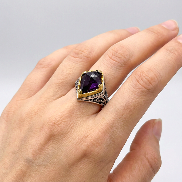 ΒΥΖΑΝΤΙΝΟ ΣΚΑΛΙΣΤΟ ΔΑΧΤΥΛΙΔΙ ΑΣΗΜΙ925 ΜΕ ΕΠΙΧΡΥΣΩΣΗ Κ18 ΚΑΙ ΛΑΠΙΣ ΠΕΤΡΑ