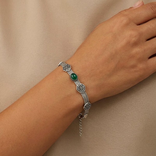 ΧΕΙΡΟΠΟΙΗΤΟ ΑΛΥΣΙΔΩΤΟ ΒΡΑΧΙΟΛΙ ΑΣΗΜΙ925 ΜΕ ΑΧΑΤΗ ΠΕΤΡΑ