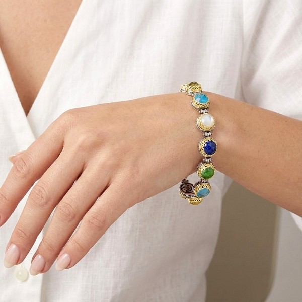 ΧΕΙΡΟΠΟΙΗΤΟ ΒΥΖΑΝΤΙΝΟ ΒΡΑΧΙΟΛΙ ΑΣΗΜΙ925 ΜΕ ΤΥΡΚΟΥΑΖ ΦΙΛΝΤΙΣΙ ΚΑΙ ΛΑΠΙΣ ΠΕΤΡΕΣ