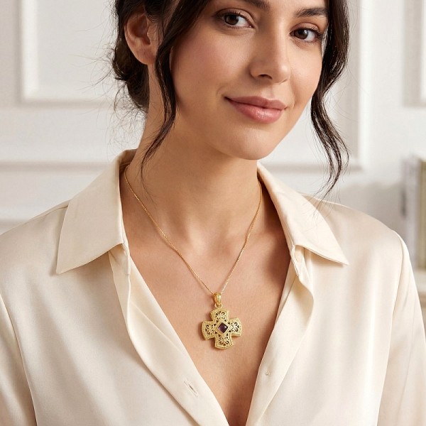 ΒΥΖΑΝΤΙΝΟΣ ΣΤΑΥΡΟΣ ΑΣΗΜΙ925 ΕΠΙΧΡΥΣΩΣΗ Κ18 ΚΑΙ ΓΡΑΝΑΔΑ ΠΕΤΡΑ