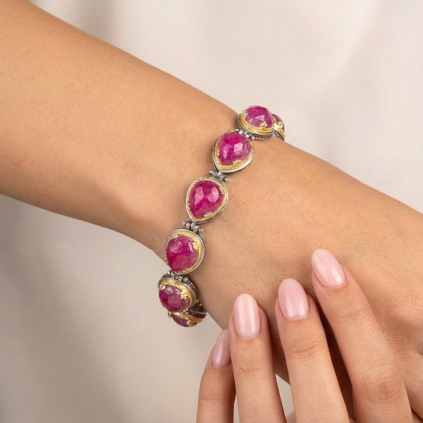 ΔΙΧΡΩΜΟ ΒΥΖΑΝΤΙΝΟ ΒΡΑΧΙΟΛΙ ΑΣΗΜΙ925 ΜΕ ΤΥΡΚΟΥΑΖ ΚΑΙ ΟΝΥΧΑ ΠΕΤΡΑ