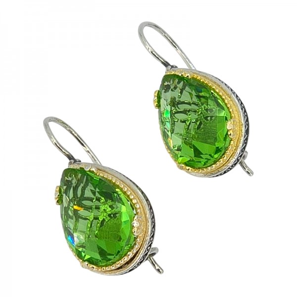 ΒΥΖΑΝΤΙΝΑ ΣΚΟΥΛΑΡΙΚΙΑ ΑΣΗΜΙ925 ΜΕ ΕΠΙΧΡΥΣΩΣΗ Κ18 ΚΑΙ ΠΡΑΣΙΝΟ ΖΙΡΚΟΝ ΠΕΤΡΑ