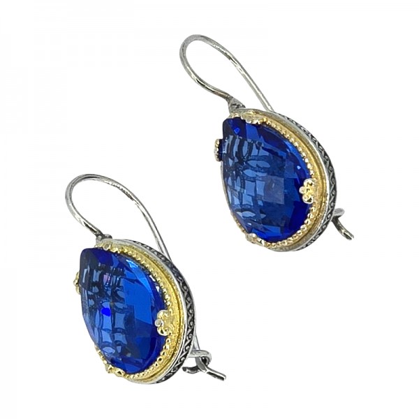 ΒΥΖΑΝΤΙΝΑ ΣΚΟΥΛΑΡΙΚΙΑ ΑΣΗΜΙ925 ΜΕ ΕΠΙΧΡΥΣΩΣΗ Κ18 ΚΑΙ ΜΠΛΕ ΖΙΡΚΟΝ ΠΕΤΡΑ