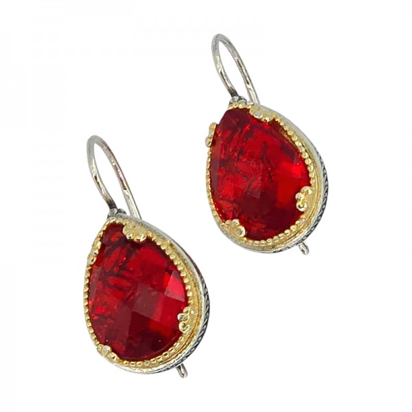 ΒΥΖΑΝΤΙΝΑ ΣΚΟΥΛΑΡΙΚΙΑ ΑΣΗΜΙ925 ΜΕ ΕΠΙΧΡΥΣΩΣΗ Κ18 ΚΑΙ KOKKINO ΖΙΡΚΟΝ ΠΕΤΡΑ