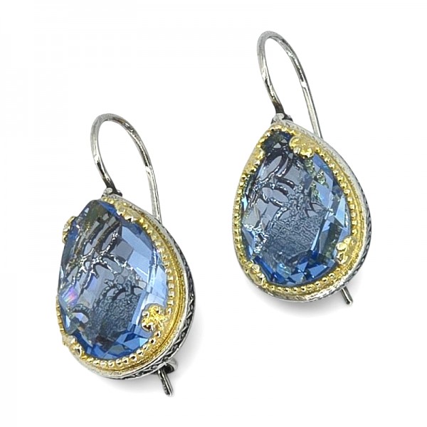 ΒΥΖΑΝΤΙΝΑ ΣΚΟΥΛΑΡΙΚΙΑ ΑΣΗΜΙ925 ΜΕ ΕΠΙΧΡΥΣΩΣΗ Κ18 ΚΑΙ ΓΑΛΑΖΙΟ ΖΙΡΚΟΝ ΠΕΤΡΑ