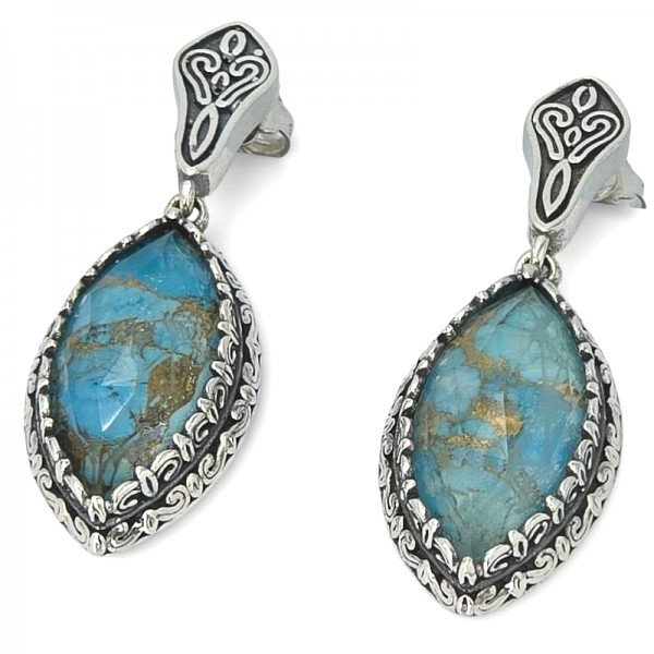 ΒΥΖΑΝΤΙΝΑ ΣΚΟΥΛΑΡΙΚΙΑ ΑΣΗΜΙ925 ΜΕ COPPER ΤΥΡΚΟΥΑΖ ΠΕΤΡΑ