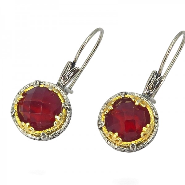 ΒΥΖΑΝΤΙΝΑ ΣΚΟΥΛΑΡΙΚΙΑ ΑΣΗΜΙ925 ΜΕ ΕΠΙΧΡΥΣΩΣΗ Κ18 ΚΑΙ ΚΟΚΚΙΝΟ ΖΙΡΚΟΝ ΠΕΤΡΑ