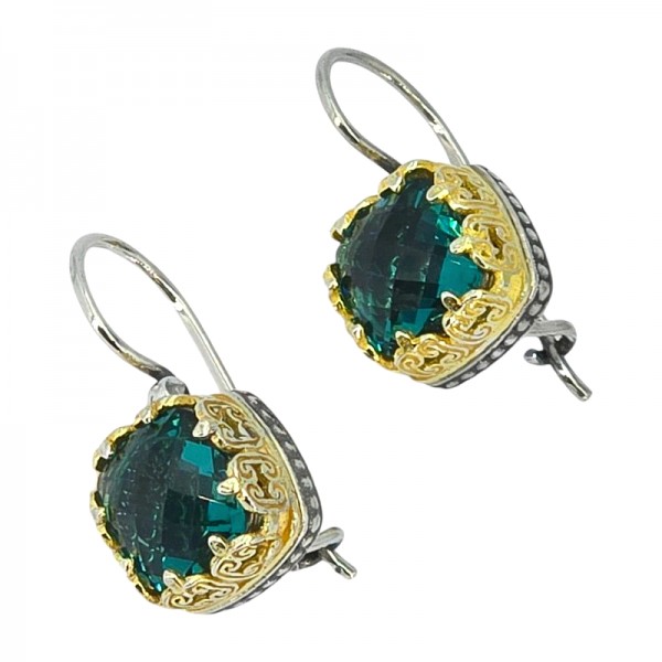 ΒΥΖΑΝΤΙΝΑ ΣΚΟΥΛΑΡΙΚΙΑ ΑΣΗΜΙ 925  ΕΠΙΧΡΥΣΩΣΗ Κ18 ΚΑΙ ΠΡΑΣΙΝΟ ΖΙΡΚΟΝ