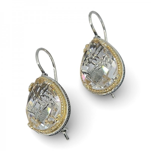 ΒΥΖΑΝΤΙΝΑ ΣΚΟΥΛΑΡΙΚΙΑ ΑΣΗΜΙ925 ΜΕ ΕΠΙΧΡΥΣΩΣΗ Κ18 ΚΑΙ ΛΕΥΚΟ ΖΙΡΚΟΝ ΠΕΤΡΑ