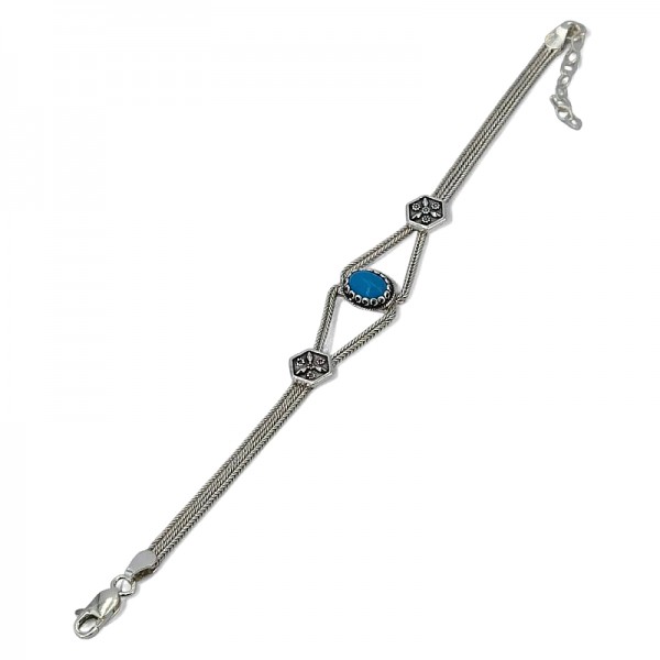 ΧΕΙΡΟΠΟΙΗΤΟ ΑΛΥΣΙΔΩΤΟ ΒΡΑΧΙΟΛΙ  ΑΣΗΜΙ925 ΚΑΙ ΤΥΡΚΟΥΑΖ ΠΕΤΡΑ