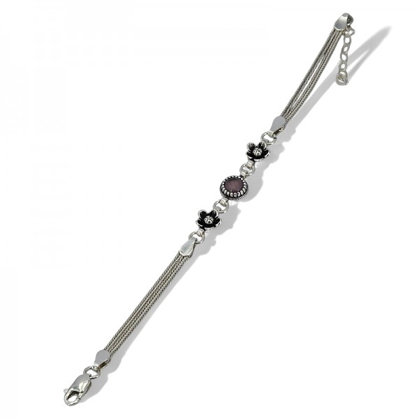 ΧΕΙΡΟΠΟΙΗΤΟ ΑΛΥΣΙΔΩΤΟ ΒΡΑΧΙΟΛΙ ΑΣΗΜΙ925 ΚΑΙ ΡΟΖ ΚΟΥΑΡΤΖ ΠΕΤΡΑ