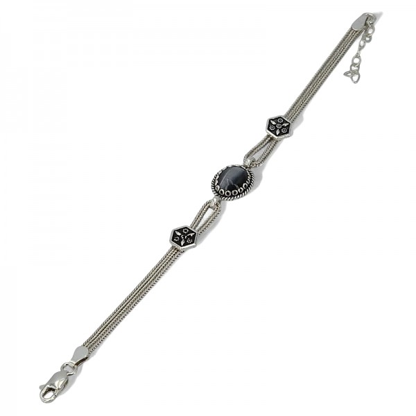 ΑΛΥΣΙΔΩΤΟ ΒΡΑΧΙΟΛΙ ΑΣΗΜΙ925 ΜΕ ΑΧΑΤΗ ΠΕΤΡΑ