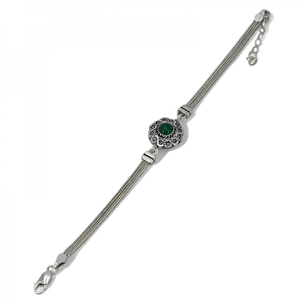 ΑΛΥΣΙΔΩΤΟ ΒΡΑΧΙΟΛΙ ΑΣΗΜΙ925 ΚΑΙ ΠΡΑΣΙΝΟ ΑΧΑΤΗ ΠΕΤΡΑ