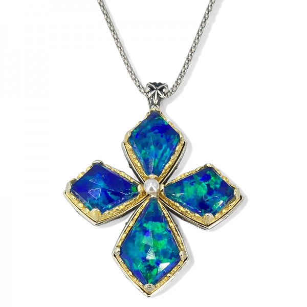 ΒΥΖΑΝΤΙΝΟΣ ΧΕΙΡΟΠΟΙΗΤΟΣ ΣΤΑΥΡΟΣ ΑΣΗΜΙ925 ΜΕ ΟΠΑΛ ΠΕΤΡΕΣ ΚΑΙ ΜΑΡΓΑΡΙΤΑΡΙ